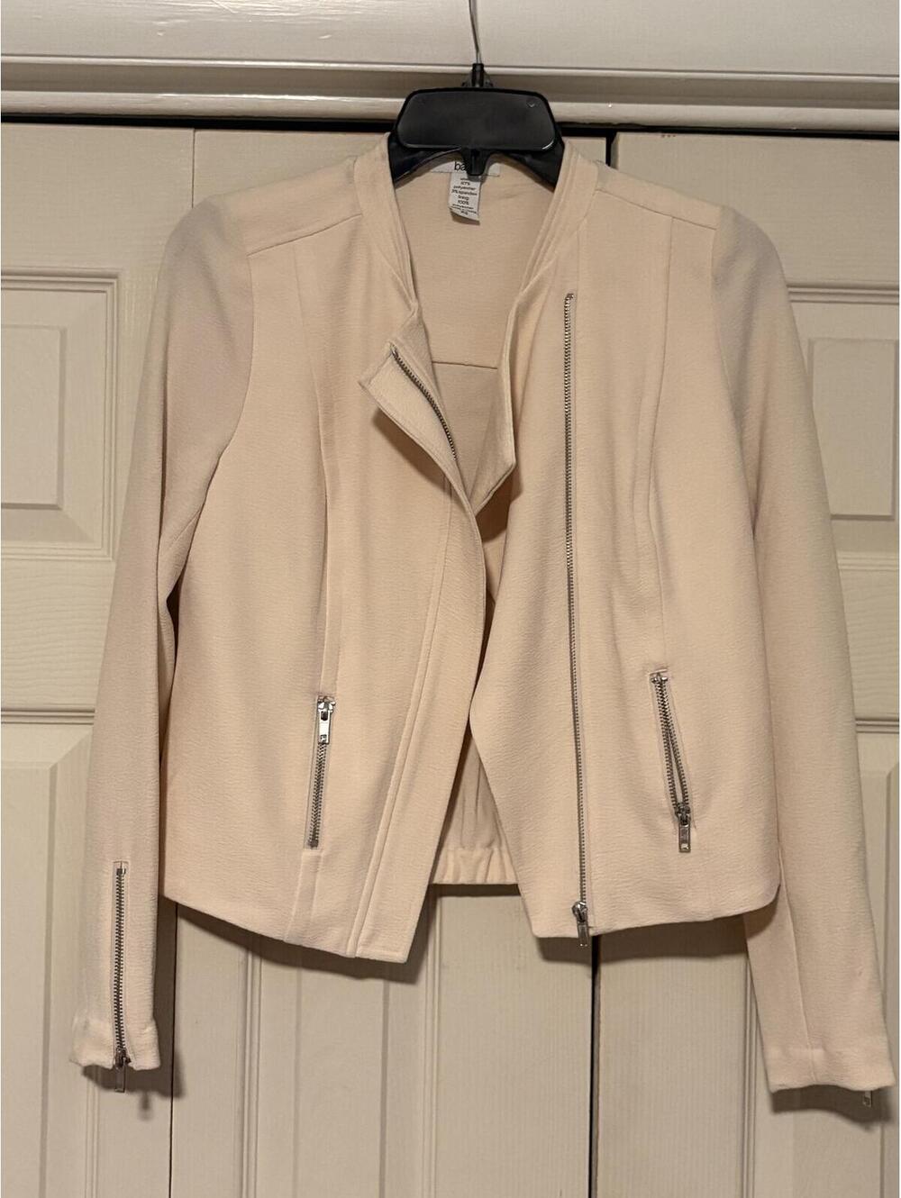 Bar III Women’s Moto Jacket Size X Small Beige Cream Zip Minimalist Quiet Luxury